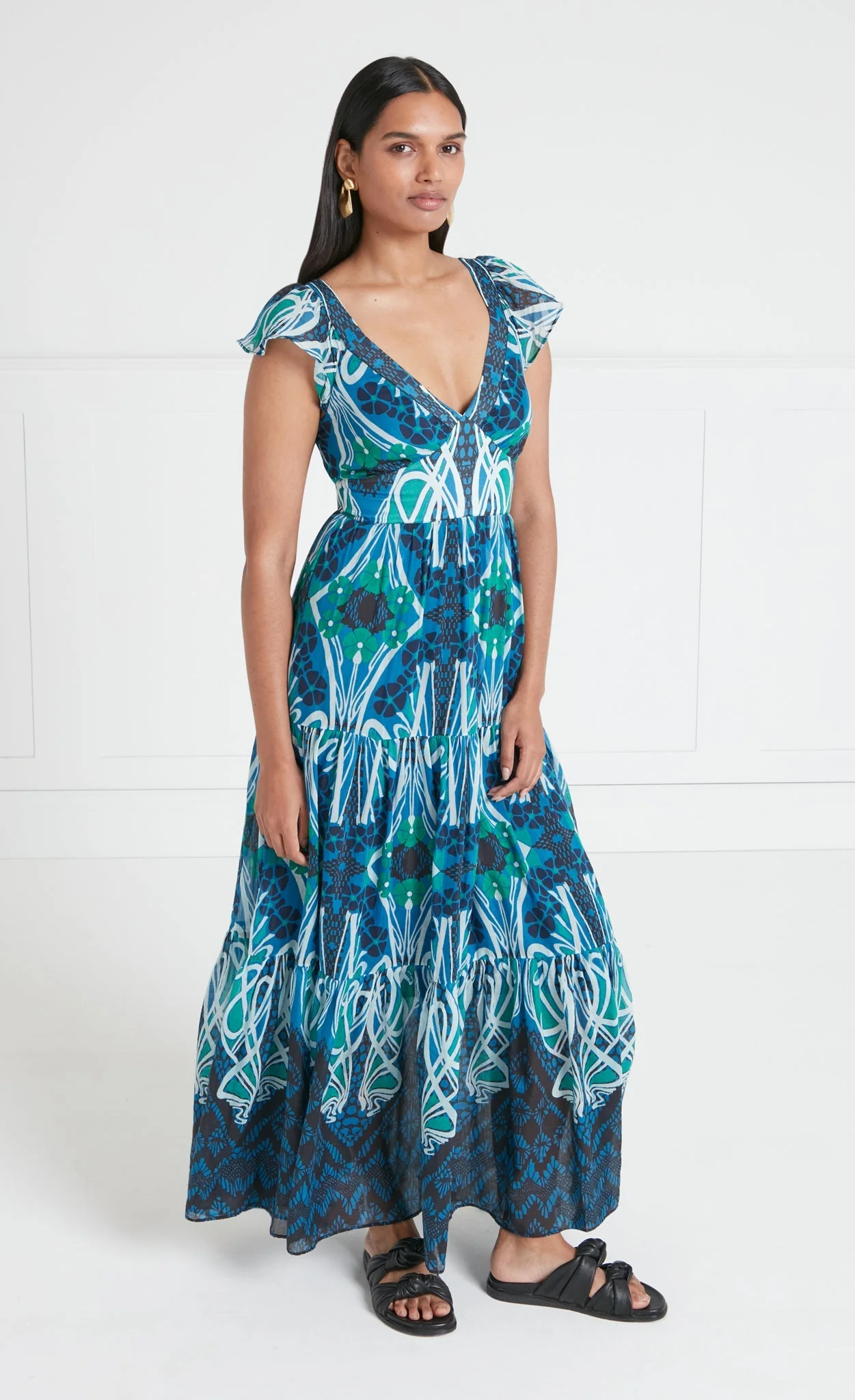 Monikh V-Neck Dress - Blue & Green Mix - Image 3