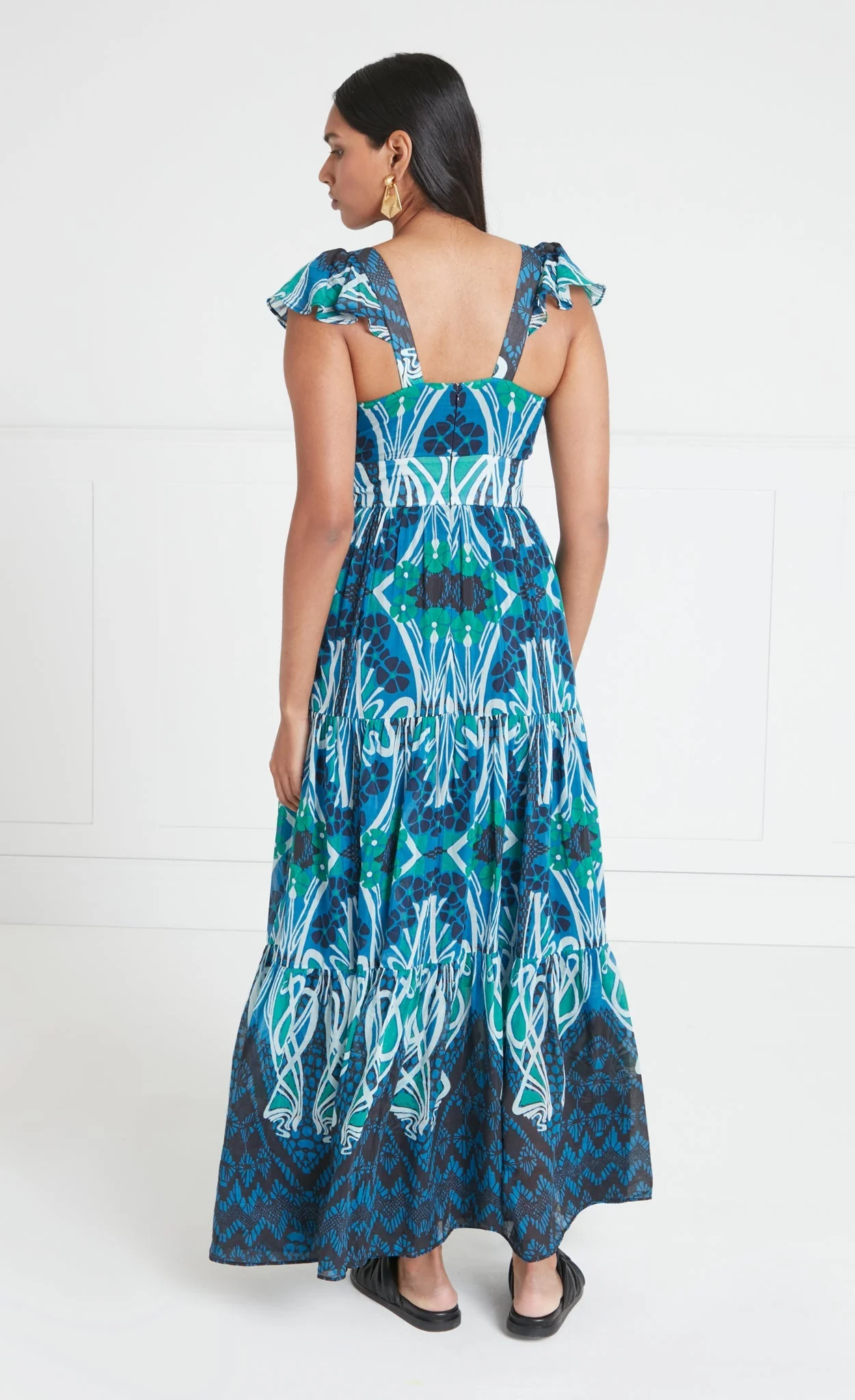 Monikh V-Neck Dress - Blue & Green Mix - Image 4