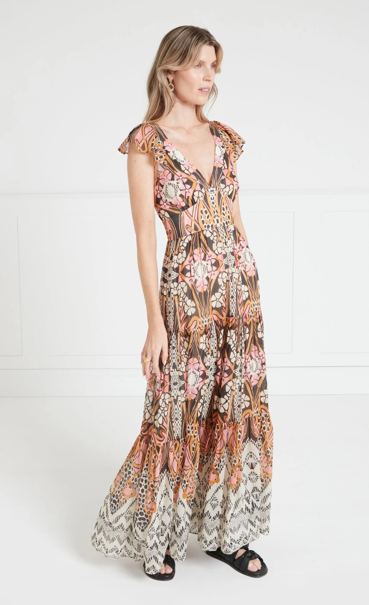 Monikh V-Neck Dress - Pink & Sand Mix - Image 3