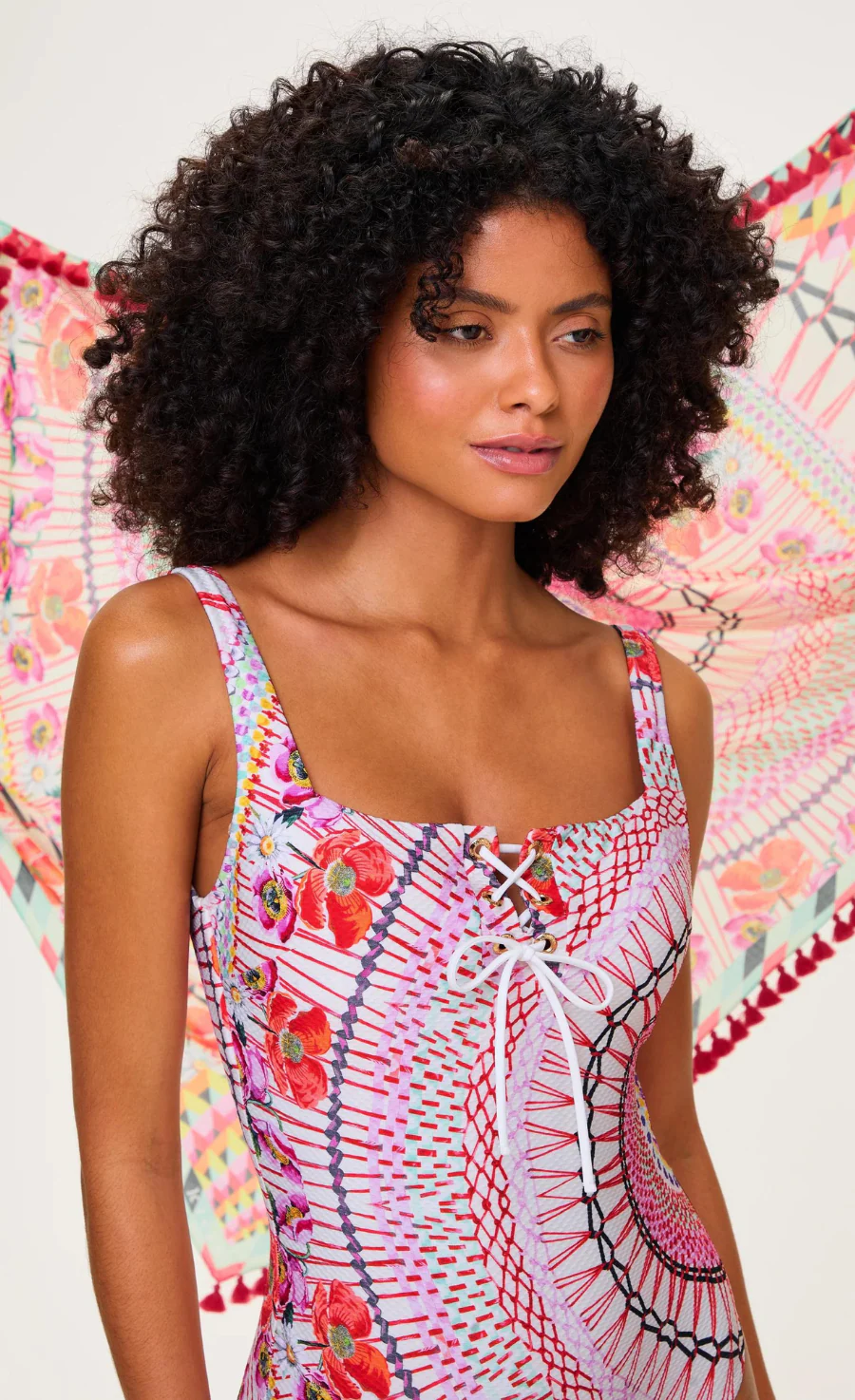 Pomegranate Square Neck One-Piece Swimsuit - Pink Mix - Image 4